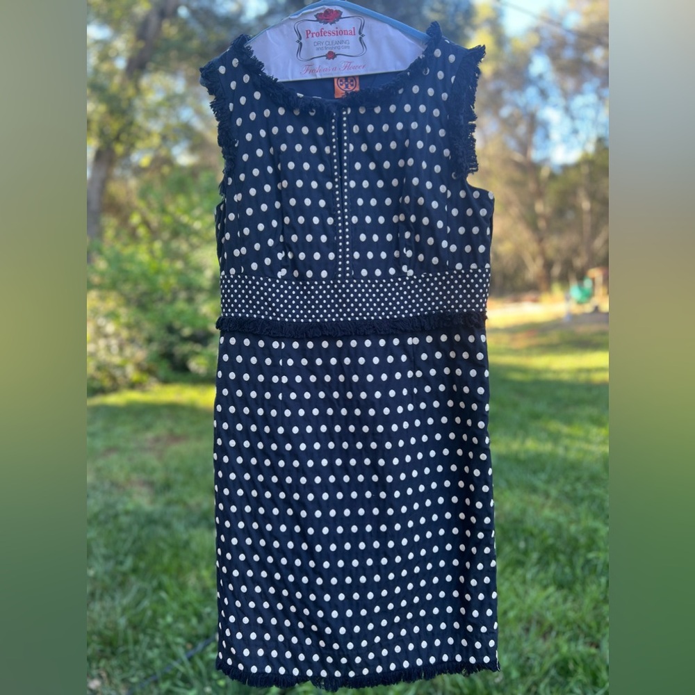 Tory Burch Navy Blue and White Polka Dot Dress